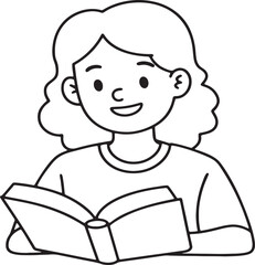 Smiling girl studying in the library design silhouette vector art illustration