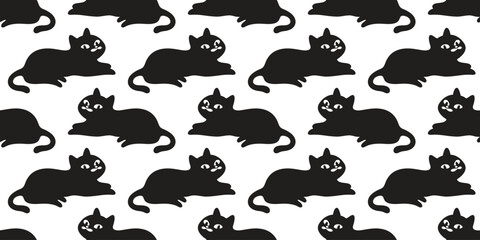 cat seamless pattern black kitten moustache calico neko vector cartoon pet doodle tile background gift wrapping paper repeat wallpaper scarf isolated illustration design