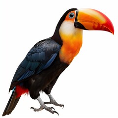 Fototapeta premium Colorful Toucan Bird Illustration with Vibrant Beak and Detailed Feathers on White Background. Perfect for Nature and Wildlife Enthusiasts, Educational Materials, and Visual Art Projects.