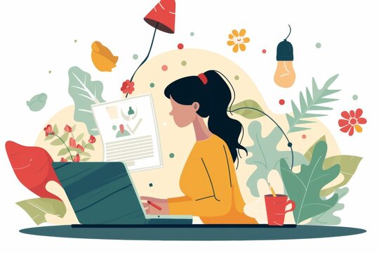 A female digital marketer immersed in writing a blog post, showcasing expertise in content creation, while highlighting women in marketing and the evolving landscape of digital media.