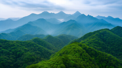 Fototapeta premium Stunning view of a mountain range with a clear, pollution-free sky, highlighting the importance of air quality preservation.