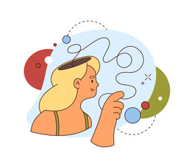 Mental health can wellbeing, self cognition and understanding of personality. Vector flat cartoon character at therapy or psychology session sorting problems and issues at life