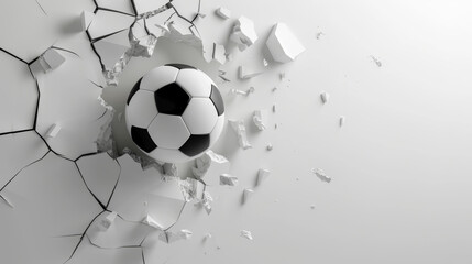 The ball is partially embedded in the wall, with debris and cracks radiating outward, creating a sense of explosive action.