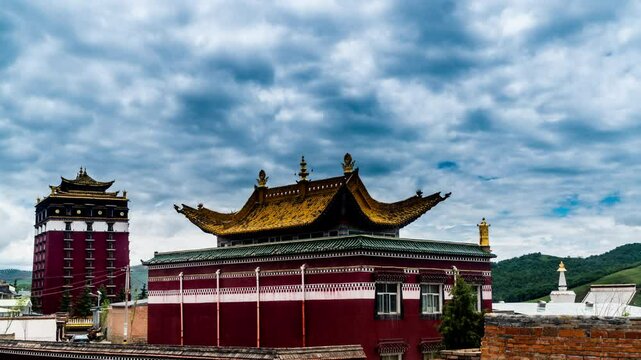 Time-lapse photography of Mira Riba Buddha Pavilion in Gannan Autonomous Prefecture,

