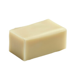 A single, plain bar of soap sits on a white background, ready for use.  The soap is light beige in color and has a simple, rectangular shape.