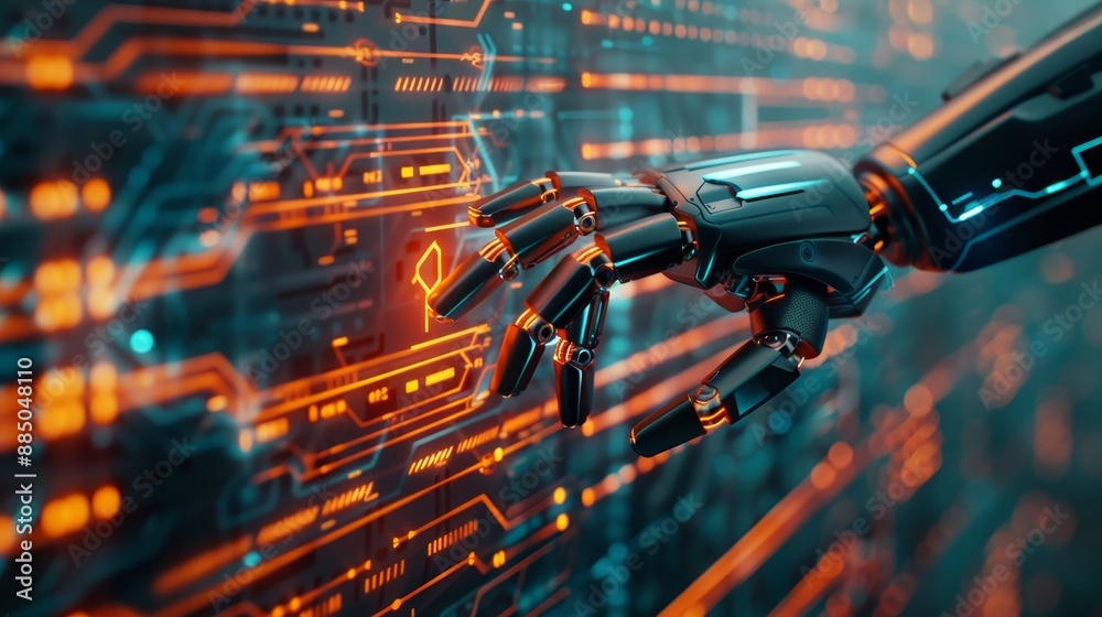 Aufkleber Providing access to a wide range of information and data using AI, smart robots, stock charts, and innovations from global and future science, etc.