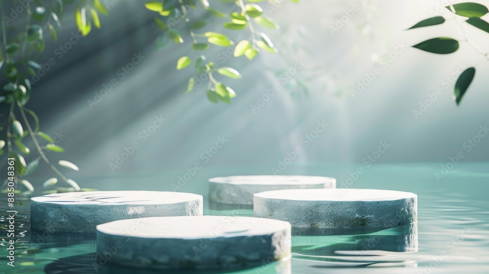 Poster this is an abstract nature background for a flat lay cosmetic mockup featuring a white circle podium
