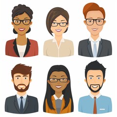 Diverse Business People Avatars in Flat Style Illustration for Professional Profiles