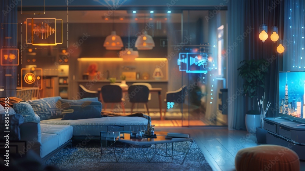 Aufkleber Building smart home and IOT systems. Establishing a work scenario for the Internet of Things in a domestic residence. Developing a smartphone app to control IOT devices.