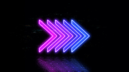 Against the canvas of night, a luminous arrow in vivid neon points the way. Its bright, pulsating glow slices through the darkness, guiding travelers with an unmistakable clarity. animation rendering 