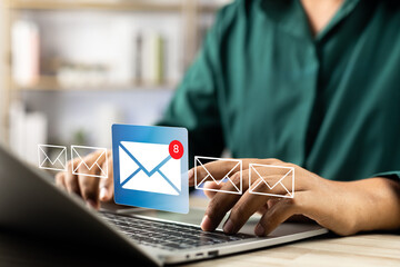 Business email communication in the digital age new messages and alerts. Inbox with email Marketing...