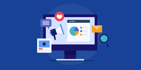 Digital marketing. Content Performance data chart on pc screen. 