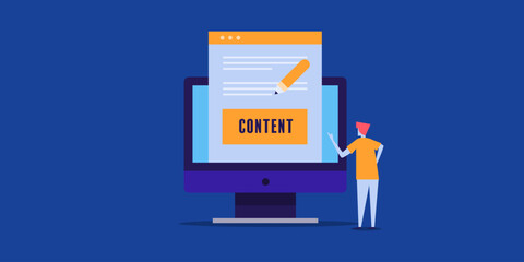 Man reading blog on internet. Content writing concept.