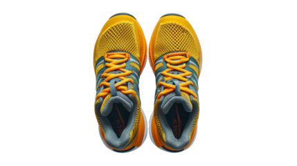 Running shoes, sneakers, yellow, top down view