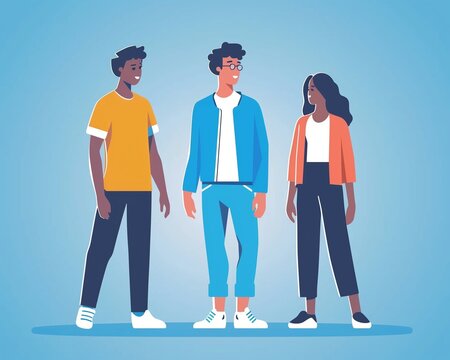 Diverse Group of Young People Socializing - Colorful Illustration of Friends Standing Together