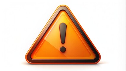 Vibrant orange warning icon with 3D triangle exclamation mark, thick black outline, and subtle gradient effect on white background.