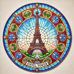 Vibrant Stained Glass Artwork Depicting the Iconic Eiffel Tower in Paris France