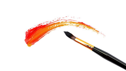 Paint brush, next to a red and orange paint trail