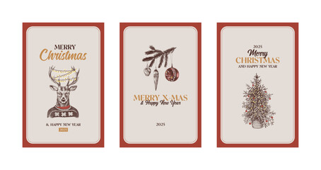 Merry Christmas hand drawn greeting cards set © Marina Gorskaya