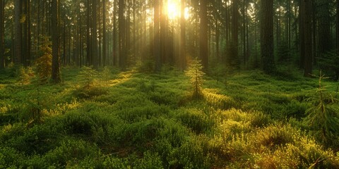 Obraz premium A Serene Autumn Morning in the Vibrant Countryside: Capturing the Magic of Sunrise Over a Lush Meadow with Vibrant Fall Foliage and Majestic Mountains in the Background