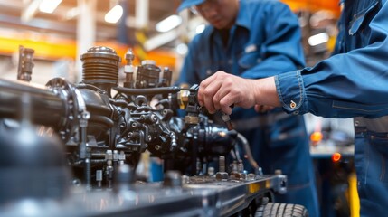 Auto mechanic s technician hands working on electric battery repair in car service center