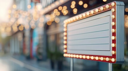 A classic movie theater marquee with a blank marquee, ready for the next big announcement.