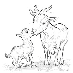 Fototapeta premium Coloring pages of farm animals, featuring a mother goat with her little baby, capturing family warmth