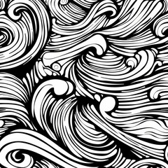 Fototapeta premium Crazy waves in an abstract psychedelic monochrome pattern, a funny doodle style full of energy