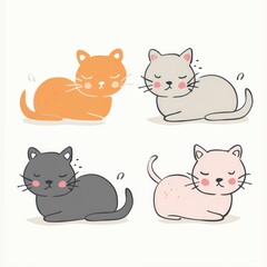 Four different kittens in outlines, a vector illustration full of cuteness and playfulness