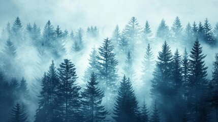 Obraz premium Winter watercolor forest scenery capturing the misty essence of the wild during wintertime