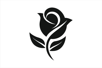 a silhouette black rose flower logo vector art illustration