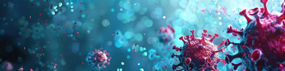 Naklejka premium COVID-19 Virus Cell Illustration. Corona Pandemic Background for Information Banner