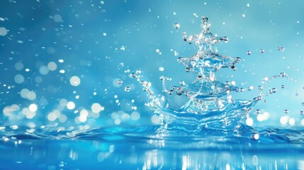 Water Christmas: Festive Tree Decoration with Blue Splash Background