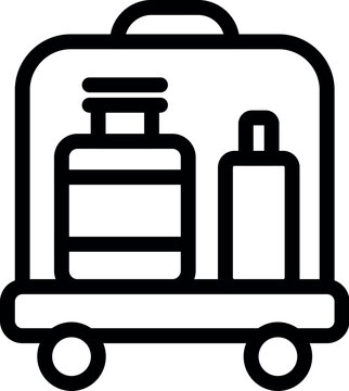 recommend clip art: Line art icon of a hotel luggage cart carrying a suitcase and a travel bag