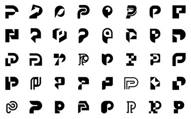 Abstract logos collection with letter P. Geometric abstract logos. Icon design