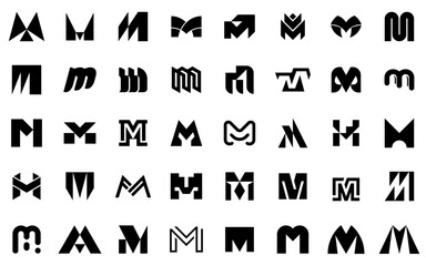 Abstract logos collection with letter M. Geometric abstract logos. Icon design