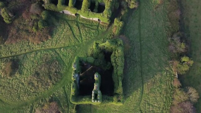 Bird's-Eye View Ascending to Old Irish Castle, Galway