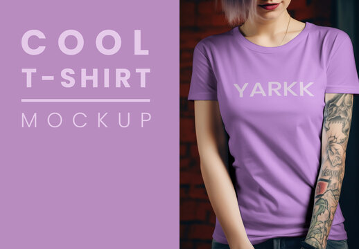 Apparel Women Purple Tshirt Mockup With Generative AI