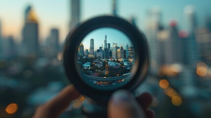 Viewing the cityscape through a photographer's lens, revealing the dynamic beauty and hustle of urban living