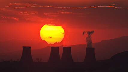 Metsamor Nuclear Power Plant At Sunset.
Armenia, Armavir province.