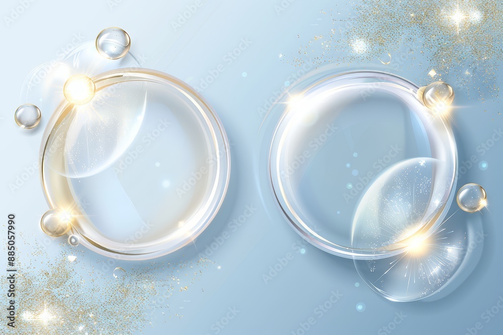 Poster Abstract design with bright glowing bubbles and flowing light, showcasing modern elegance and dynamic patterns in a luminous composition