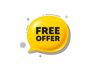 Free offer tag. Comic speech bubble 3d icon. Special offer sign. Sale promotion symbol. Free offer chat offer. Speech bubble comic banner. Discount balloon. Vector