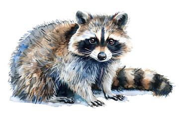 Obraz premium Watercolor painting realistic Set raccoon on white background. Clipping path included.