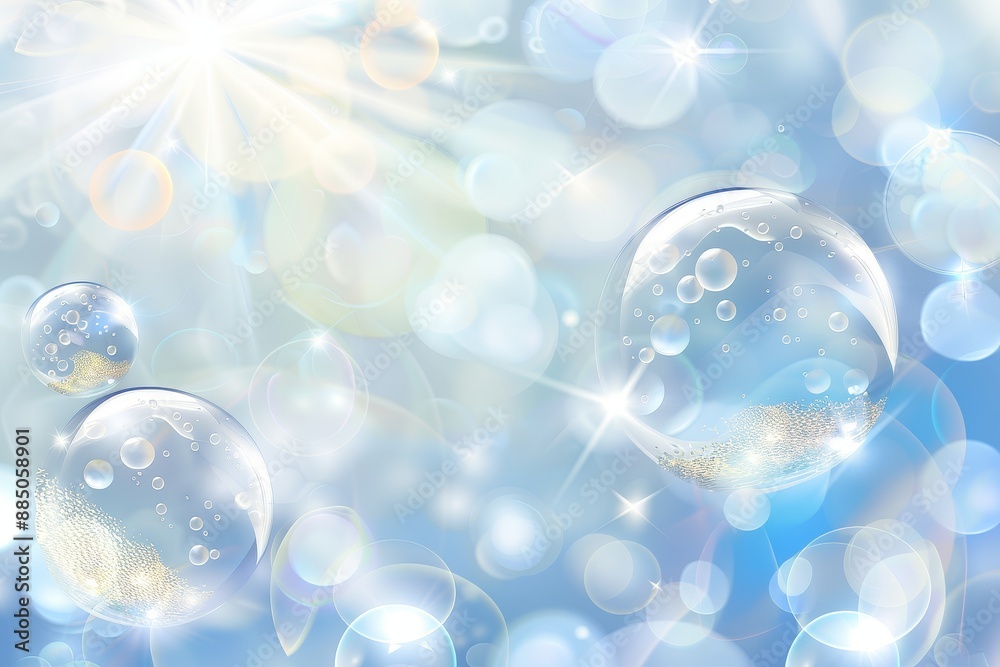 Poster Abstract design with flowing light and bubbles, showcasing modern elegance and fluid shapes in a bright, luminous composition