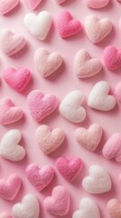 Obraz premium Wallpaper of felt heart pattern confectionery medication sweets.