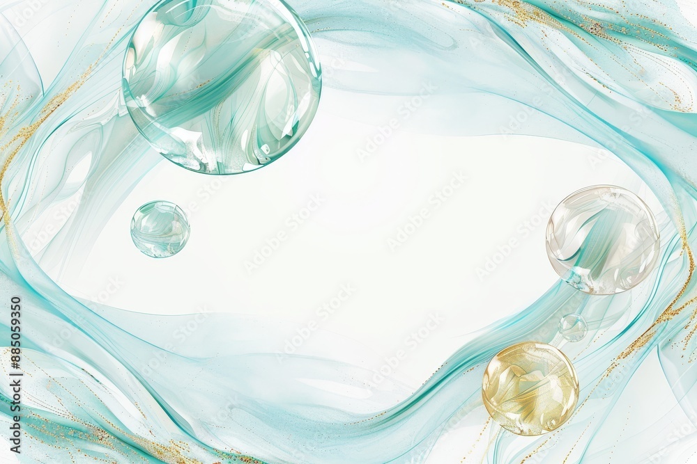 Poster abstract design with flowing light and bubbles, showcasing modern elegance and fluid shapes in a bri