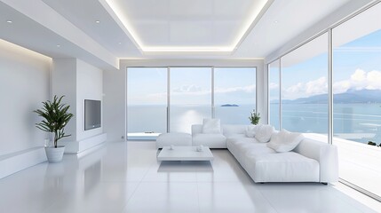 Fototapeta premium Minimalist modern living room, decorated with sleek furniture