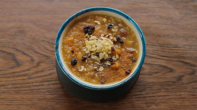 A bowl of traditional Turkish dessert; Ashura or Aşure