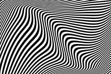 Wavy Lines Op Art Pattern with 3D Illusion Effect. Abstract Black and White Texture. 