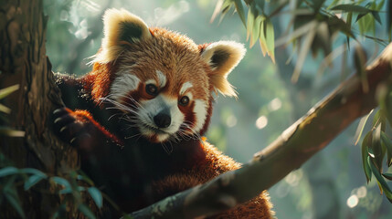 Fototapeta premium Closeup of Red Himalayan panda in habitat